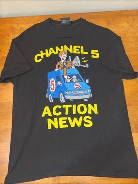 CHANEL 5 Black Tee with Red & Blue Channel 5 Logo Size LARGE